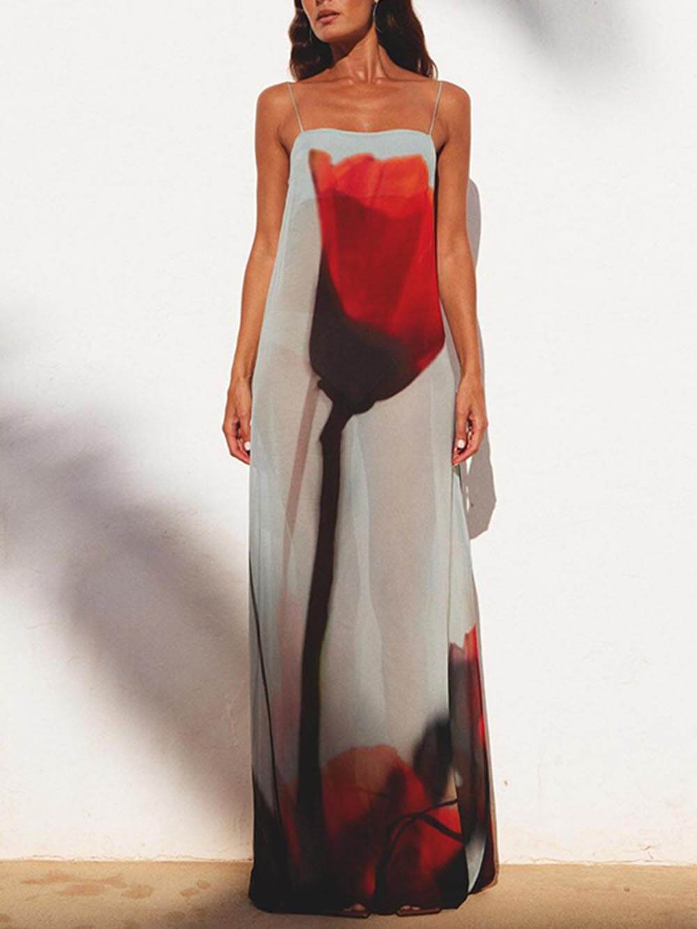 Alessia | Abstract Tulip Print Vacation Slip H-Line Maxi Dress