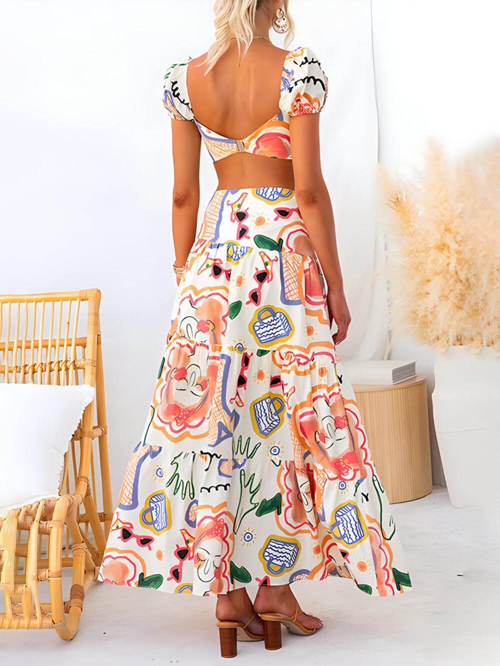Rose | Wrap Summer Skirt and Printed Top Two-Piece Suit