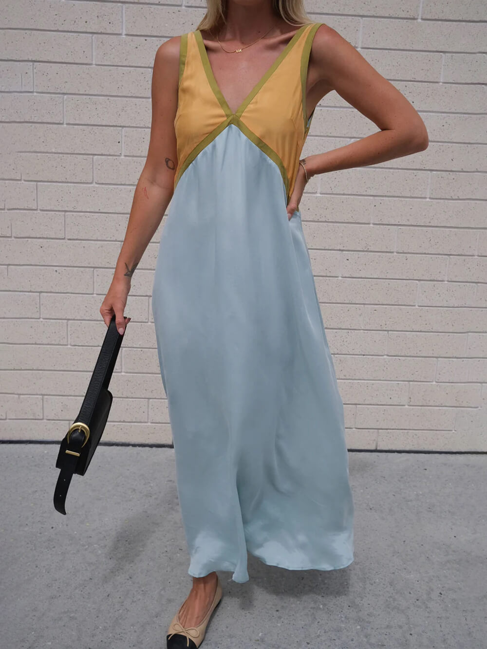 Kimberly | V-neck Contrasting Color Splicing Chic Dress