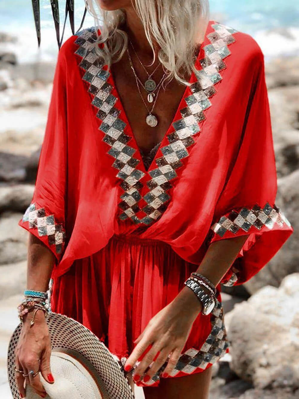 Scarlet | Bohemian Beach Print Kimono Romper