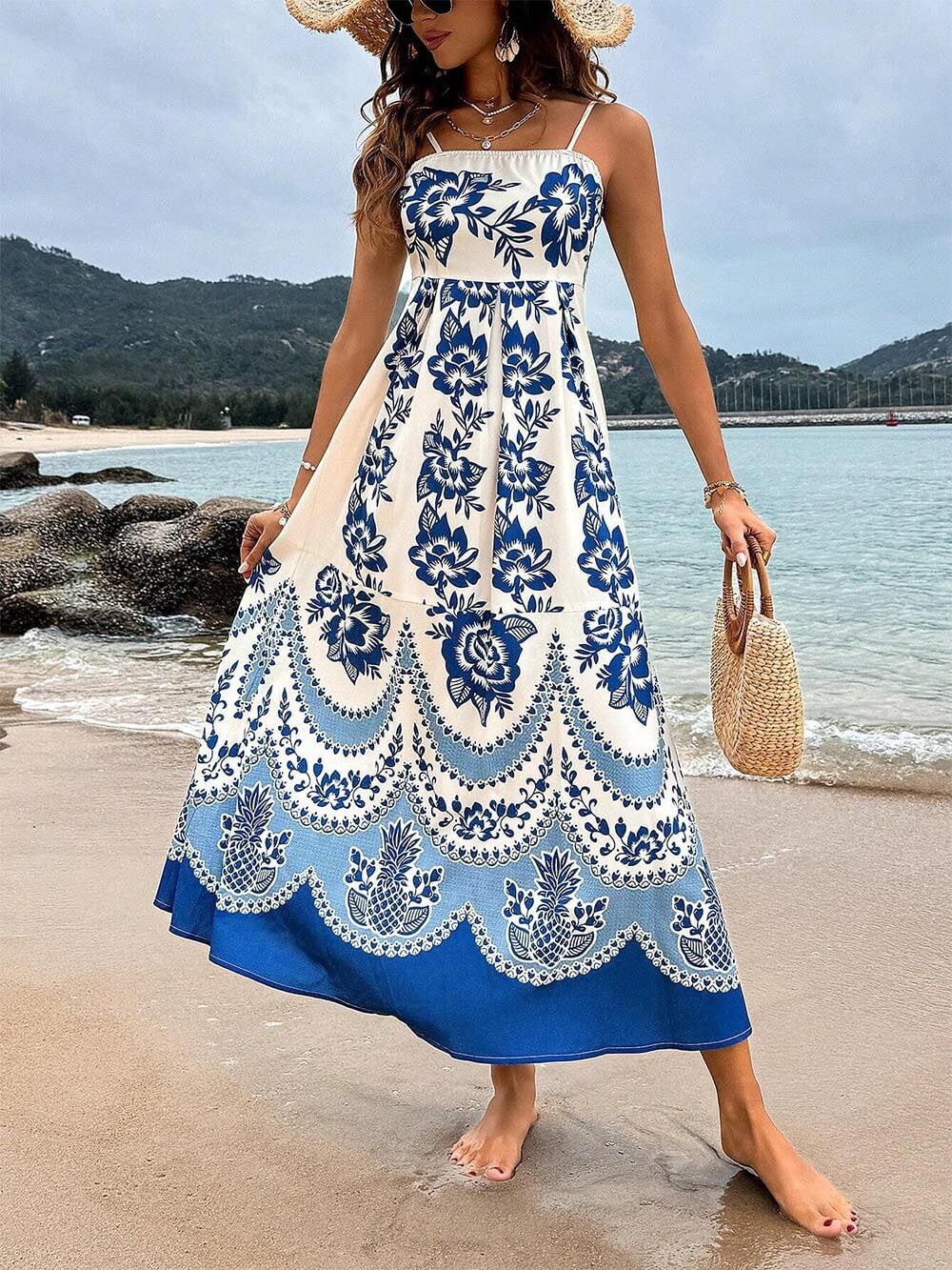 Valerie | Ethnic Floral Print Back Smocked Loose Midi Dress