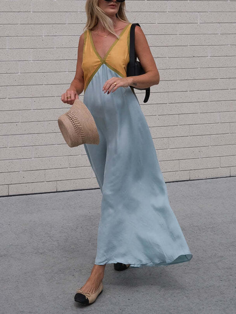 Kimberly | V-neck Contrasting Color Splicing Chic Dress