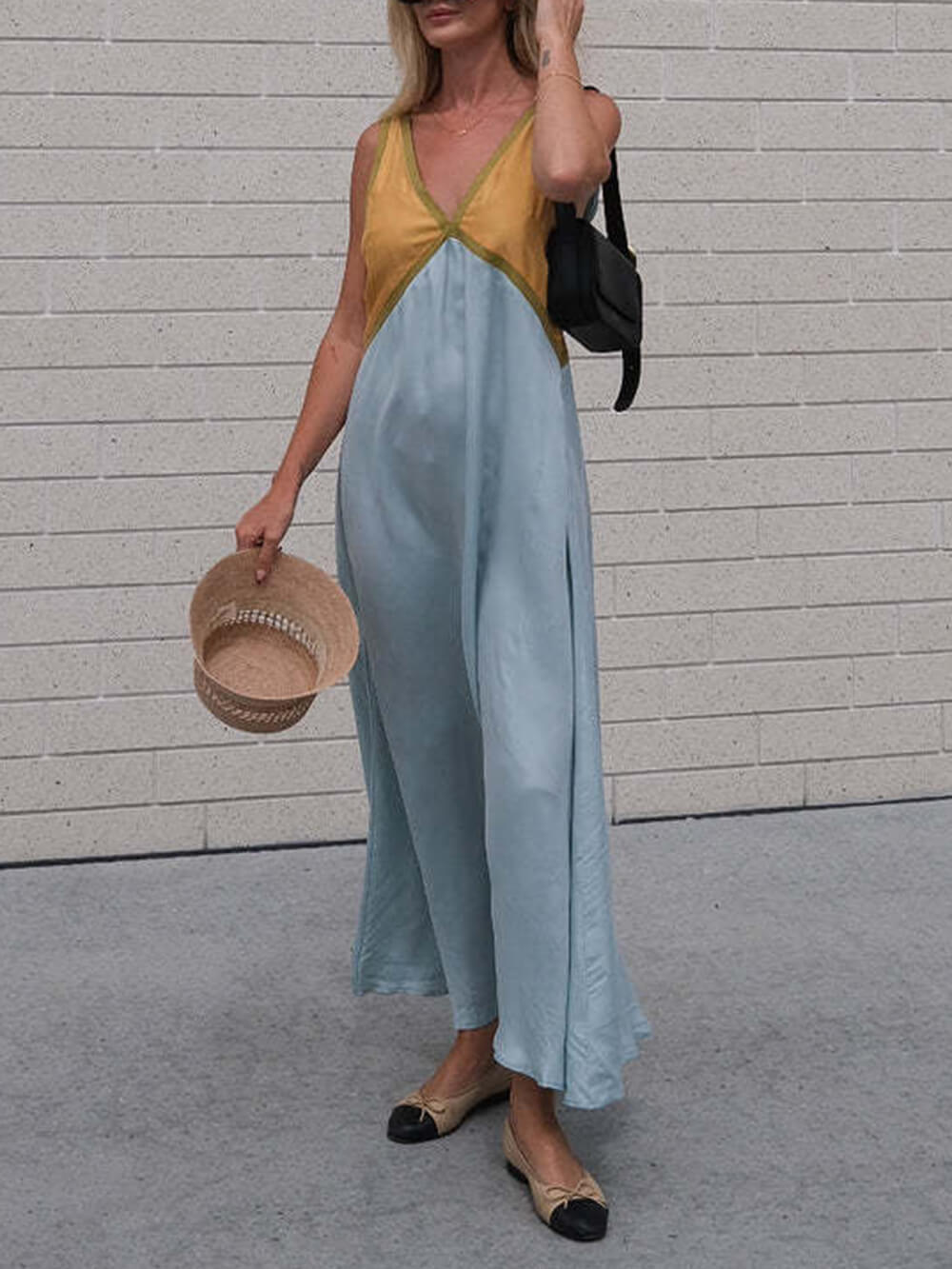Kimberly | V-neck Contrasting Color Splicing Chic Dress