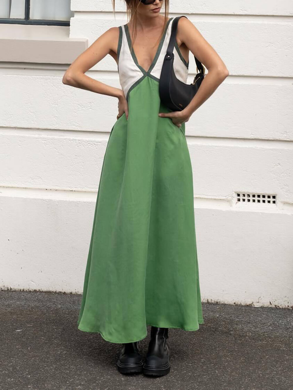 Kimberly | V-neck Contrasting Color Splicing Chic Dress