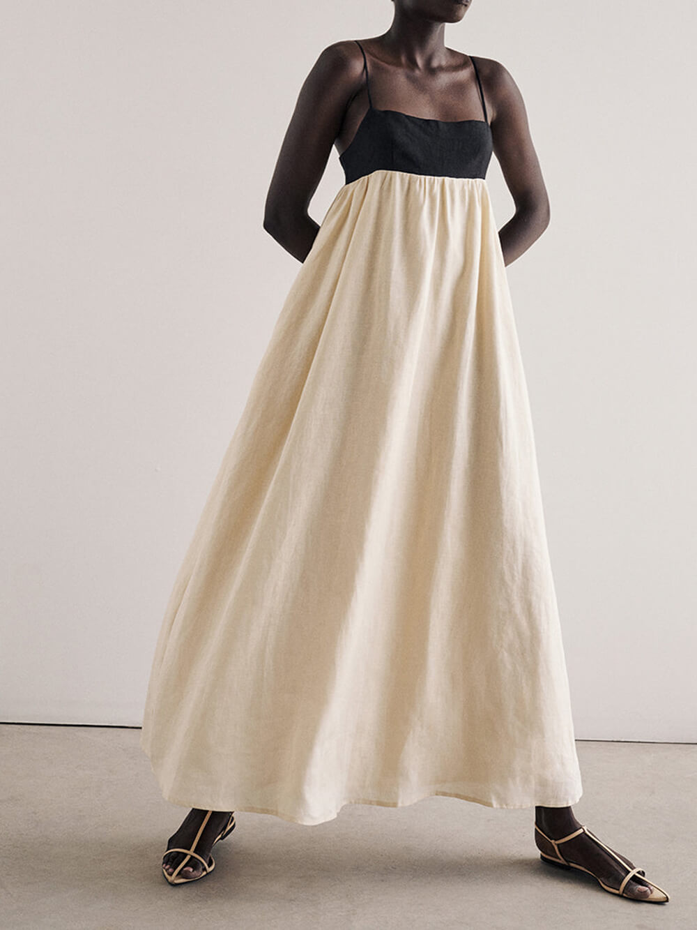 Diana | Black and White Loose Suspender Patchwork Maxi Dress