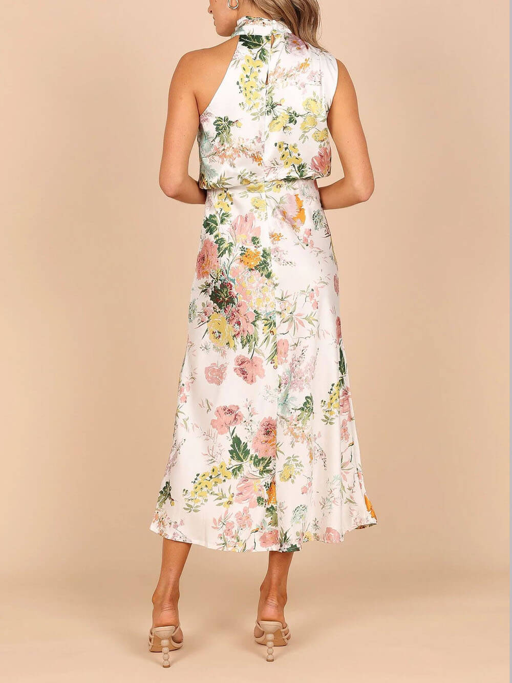 Natalia | Halter Neck Floral Elastic Waist Maxi Dress