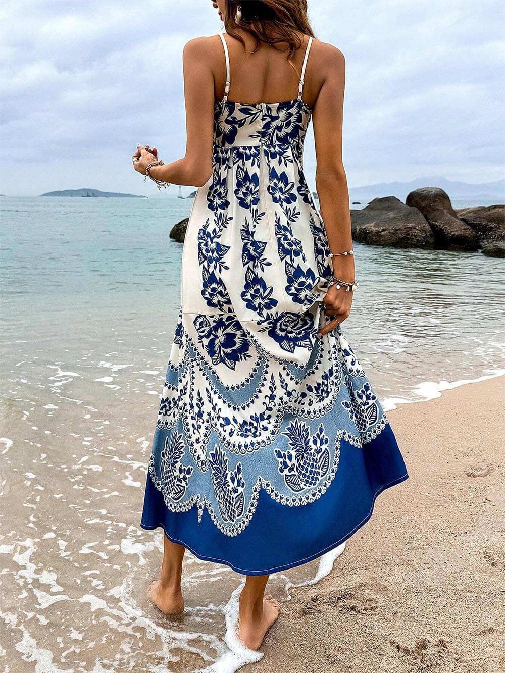 Valerie | Ethnic Floral Print Back Smocked Loose Midi Dress