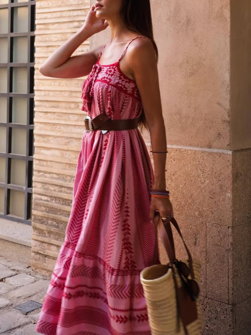 Callie | Crochet Patchwork Ethnic Style Knitted Slip Maxi Dress