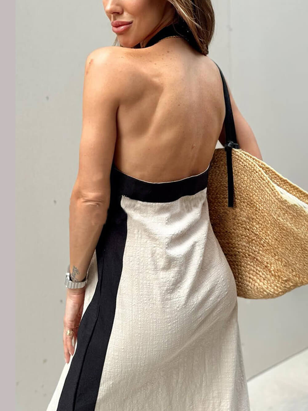 Julianna | Halter Neck Slit Color Block Maxi Dress