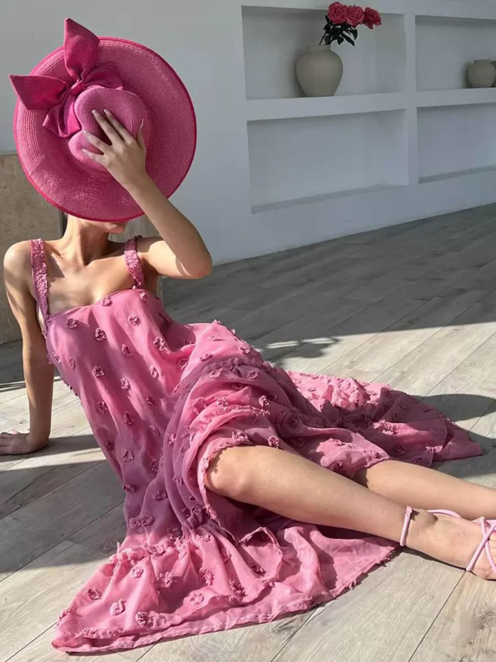 Angelina | Flower Decor Pretty A-Line Layered Loose Maxi Dress