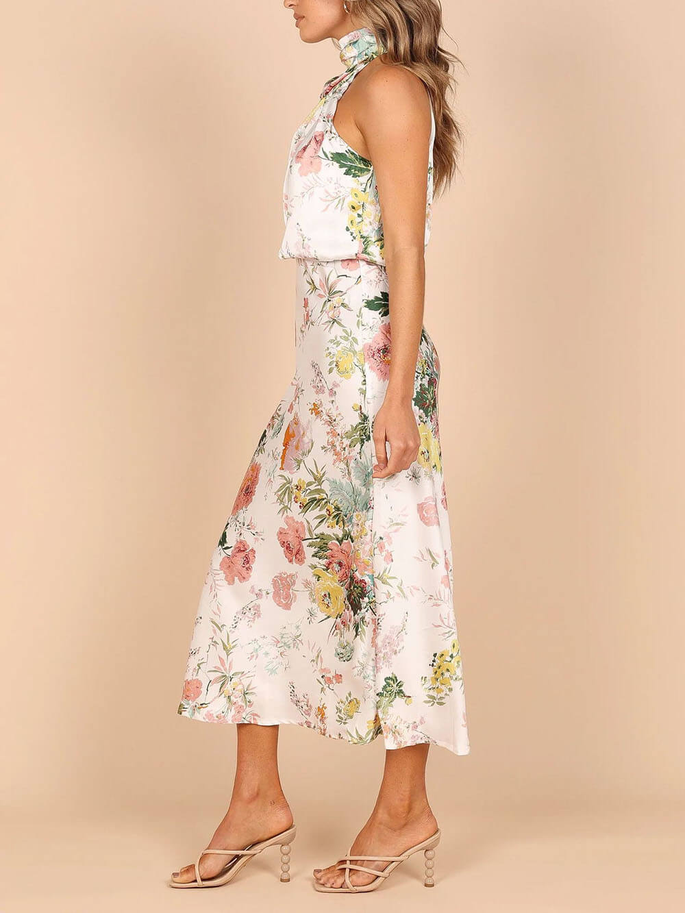 Natalia | Halter Neck Floral Elastic Waist Maxi Dress
