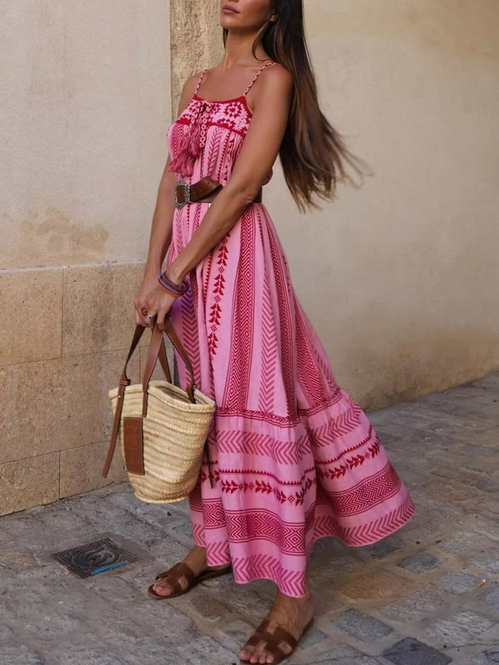 Callie | Crochet Patchwork Ethnic Style Knitted Slip Maxi Dress