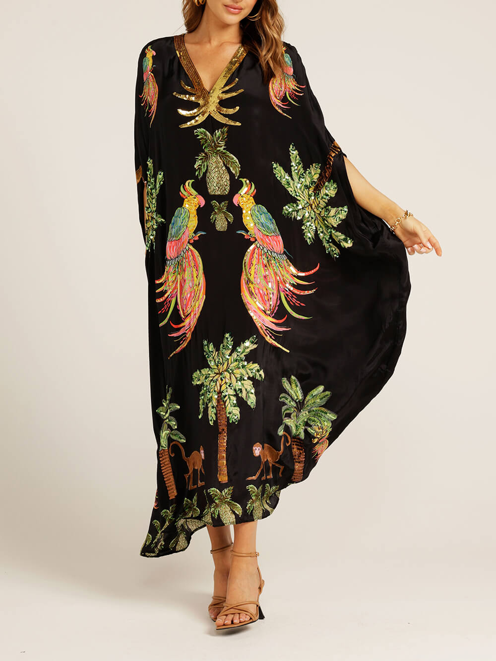Estella | Unique Drop Shoulder Sleeve Coconut Tree Printed Dress