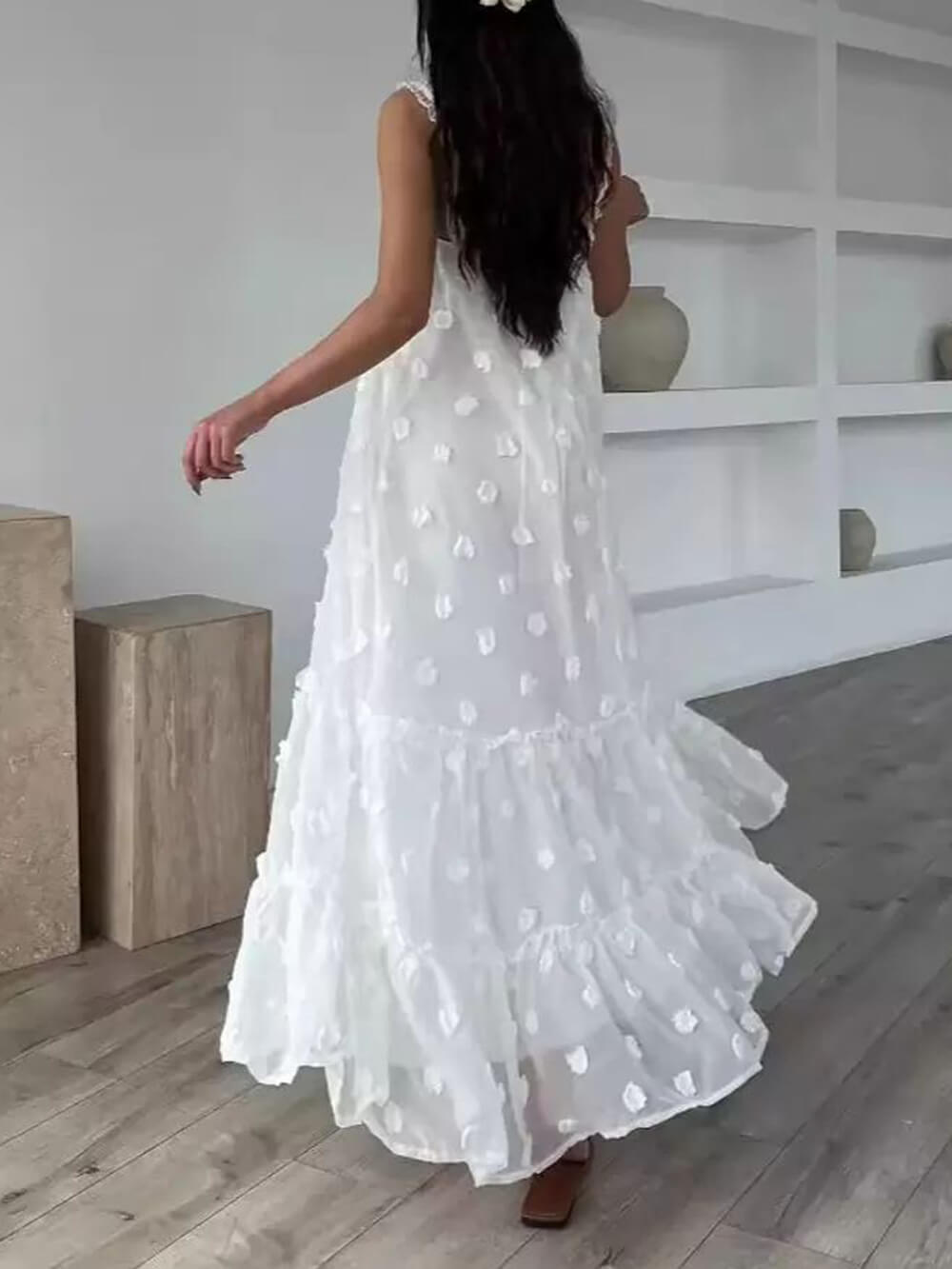 Angelina | Flower Decor Pretty A-Line Layered Loose Maxi Dress