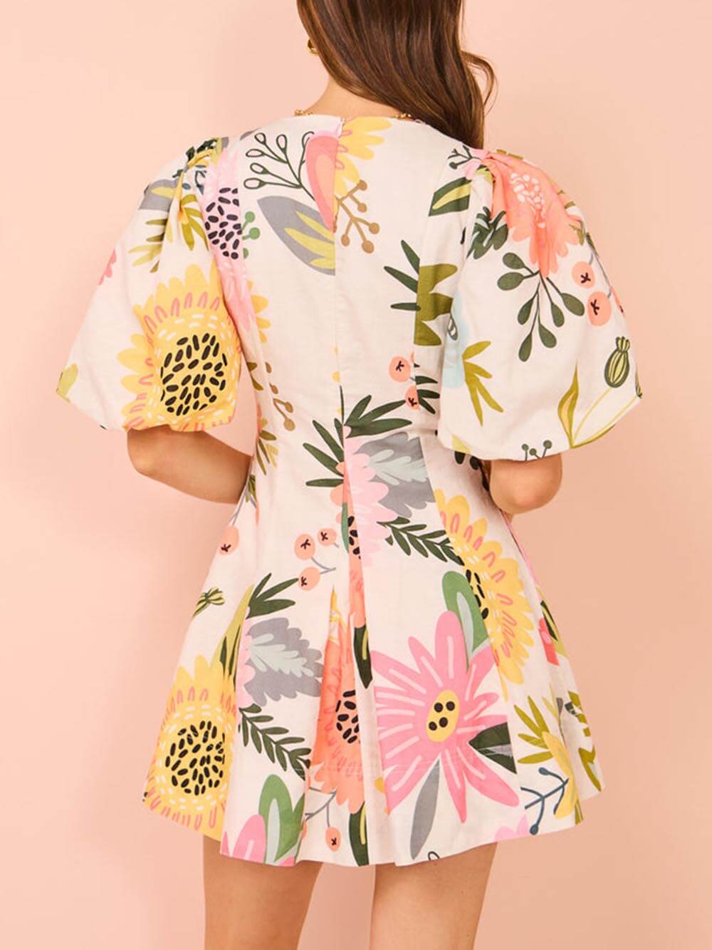 Freya | Puff Sleeve Floral Print Pocketed Mini Dress