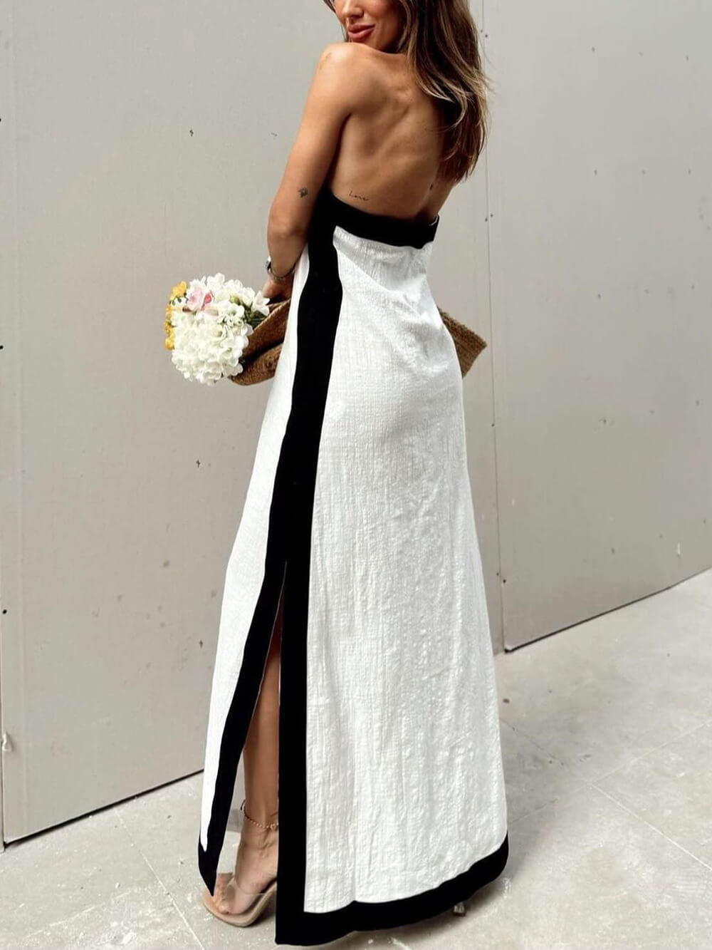 Julianna | Halter Neck Slit Color Block Maxi Dress