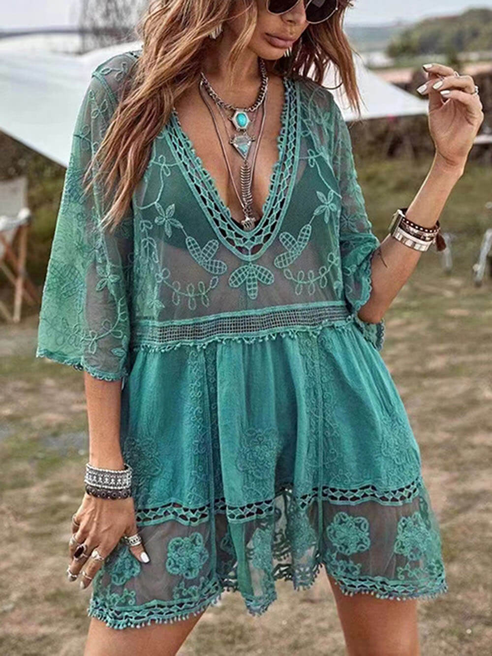 Thea | Loose Lace Beach Vacation Bikini Cover-Up Dress