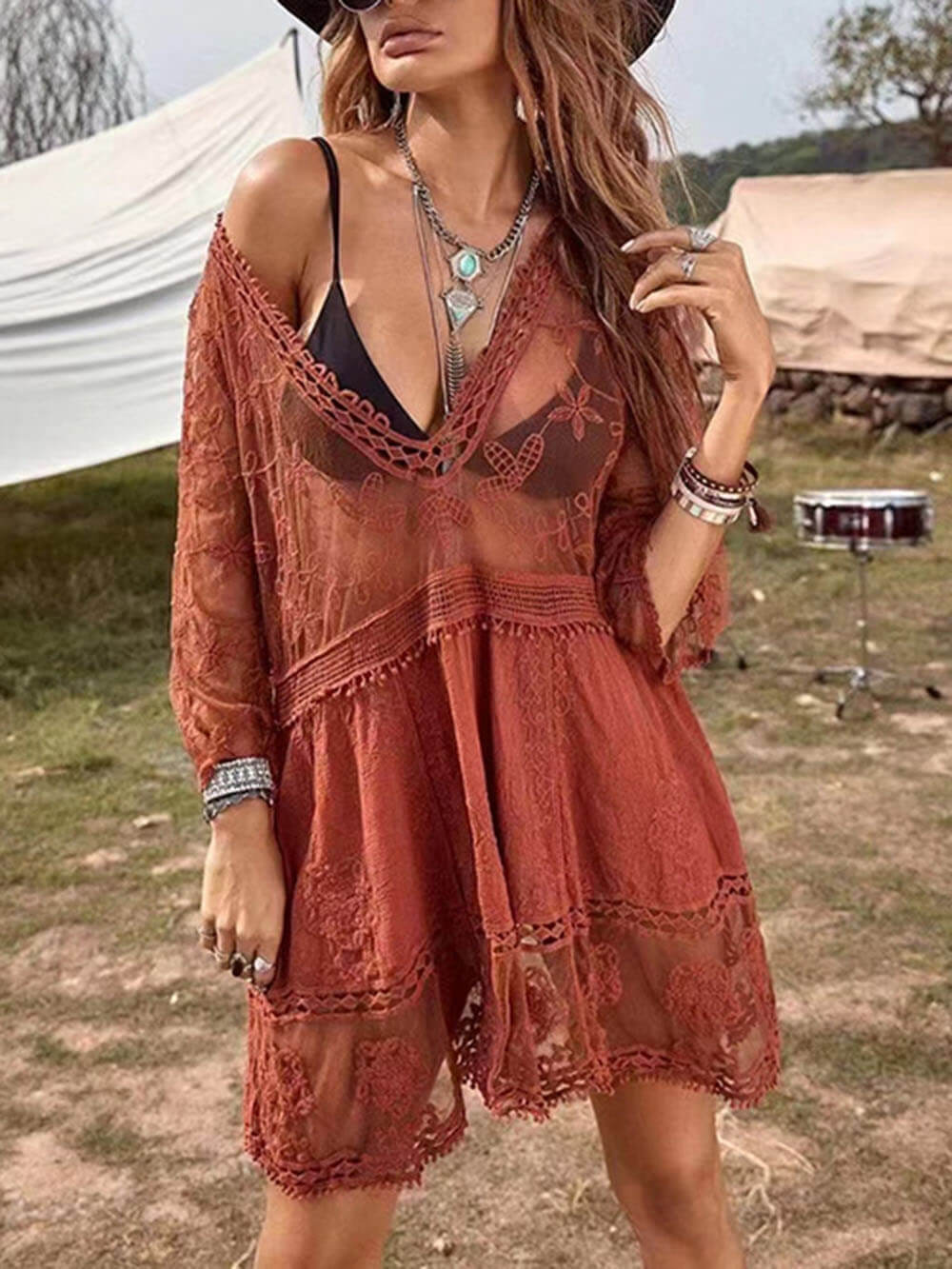 Thea | Loose Lace Beach Vacation Bikini Cover-Up Dress