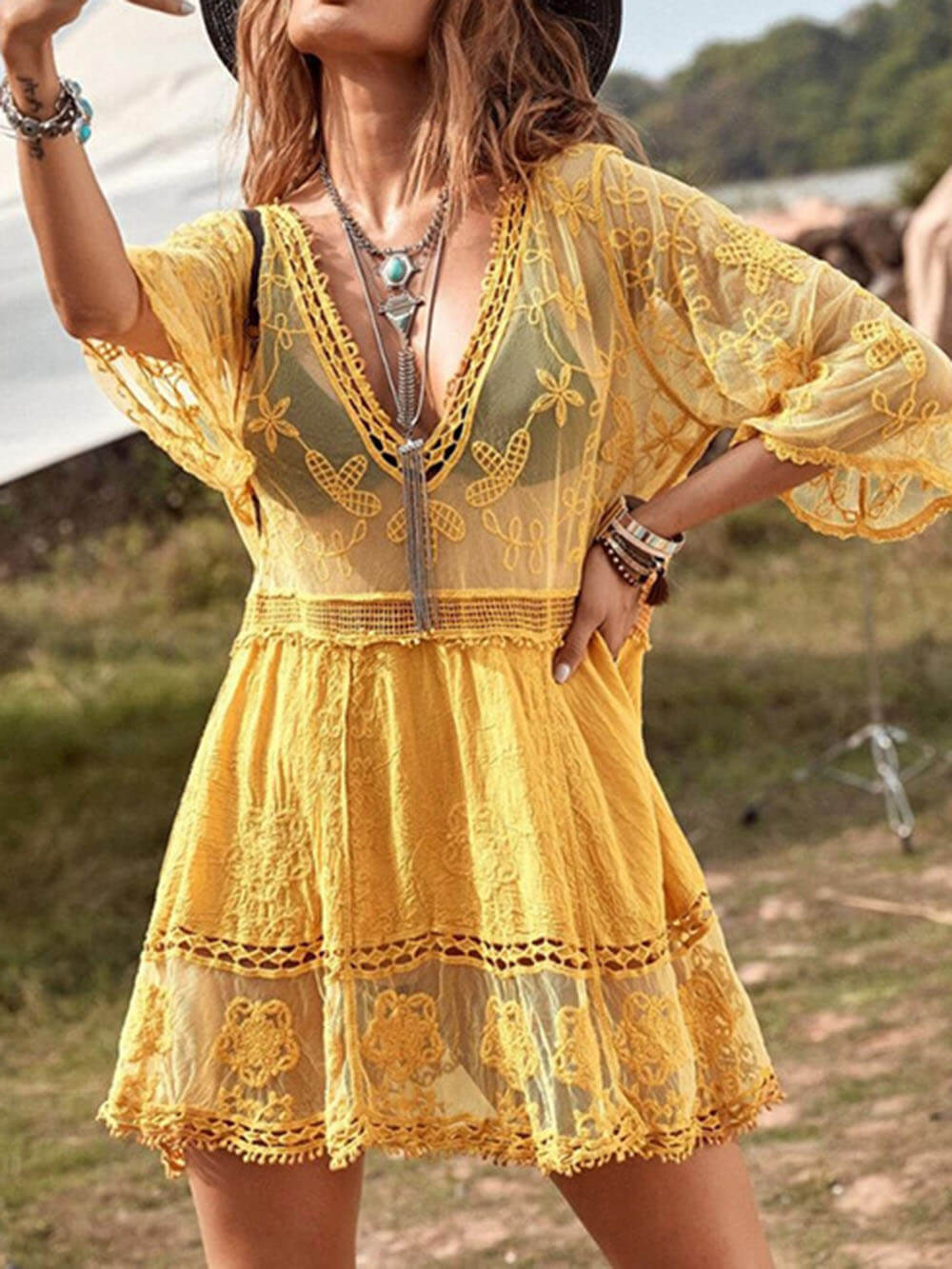Thea | Loose Lace Beach Vacation Bikini Cover-Up Dress