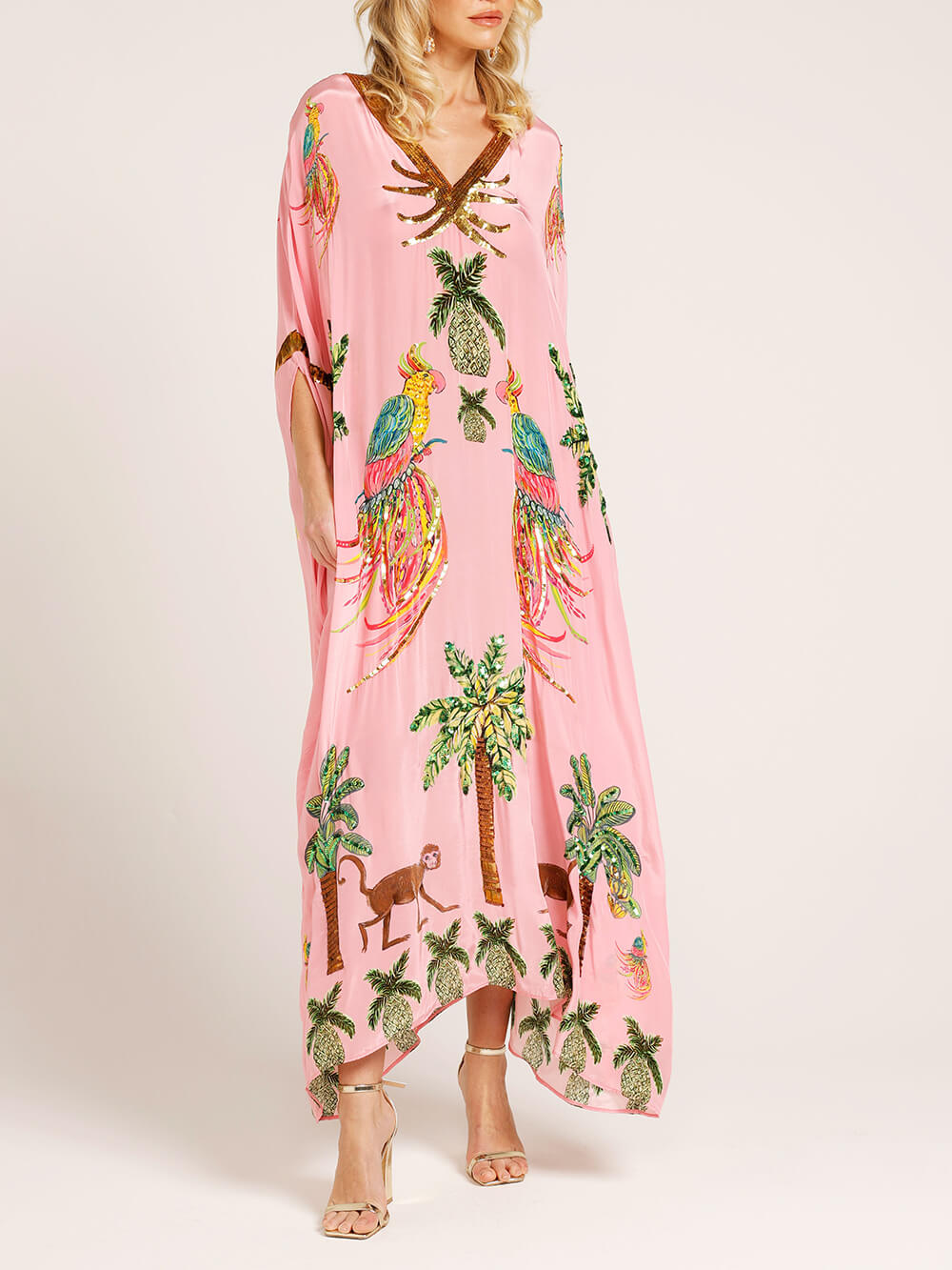 Estella | Unique Drop Shoulder Sleeve Coconut Tree Printed Dress