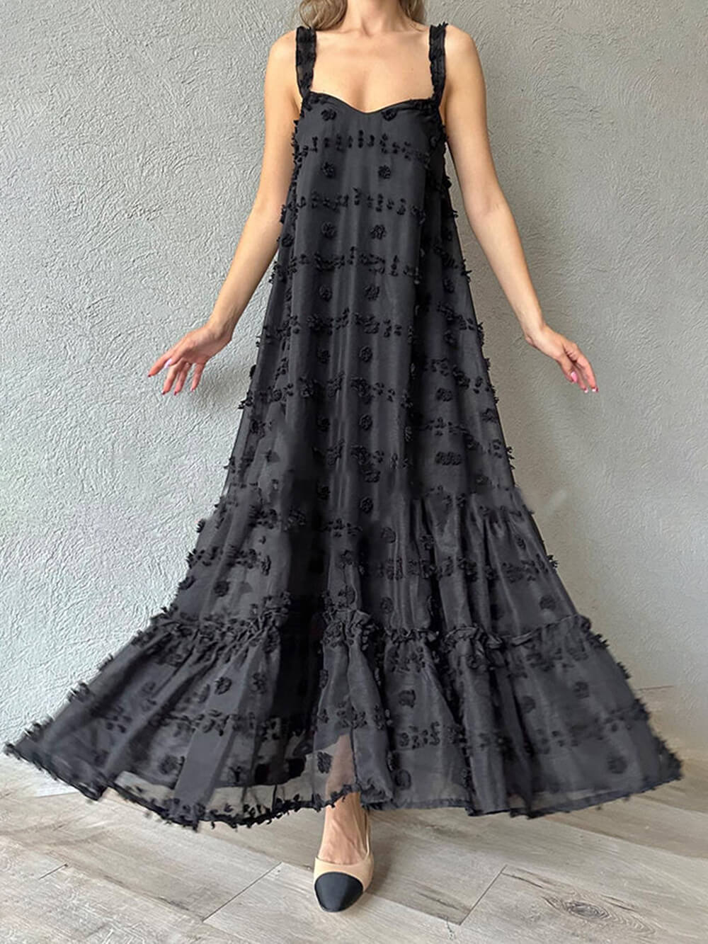 Angelina | Flower Decor Pretty A-Line Layered Loose Maxi Dress