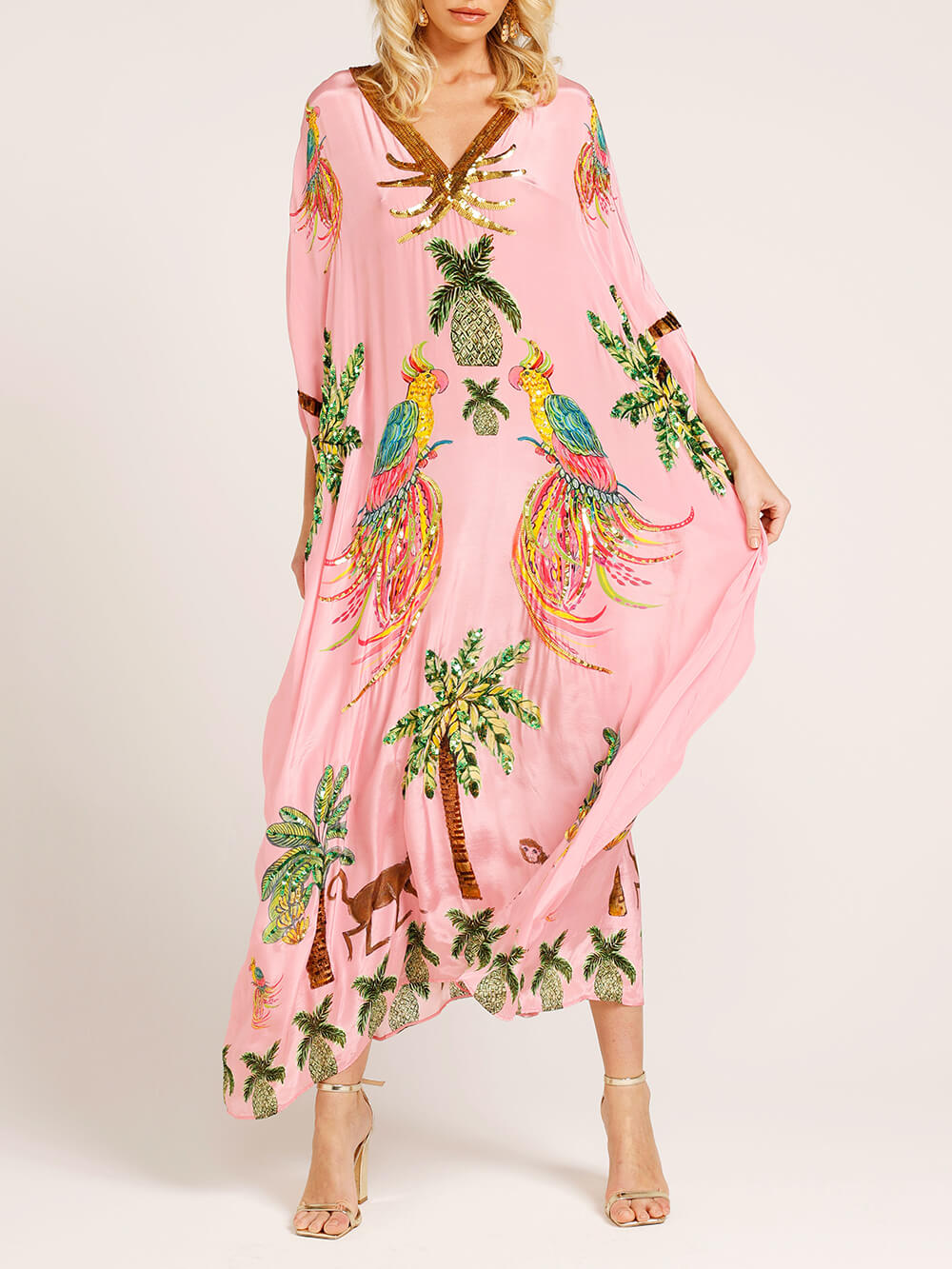 Estella | Unique Drop Shoulder Sleeve Coconut Tree Printed Dress