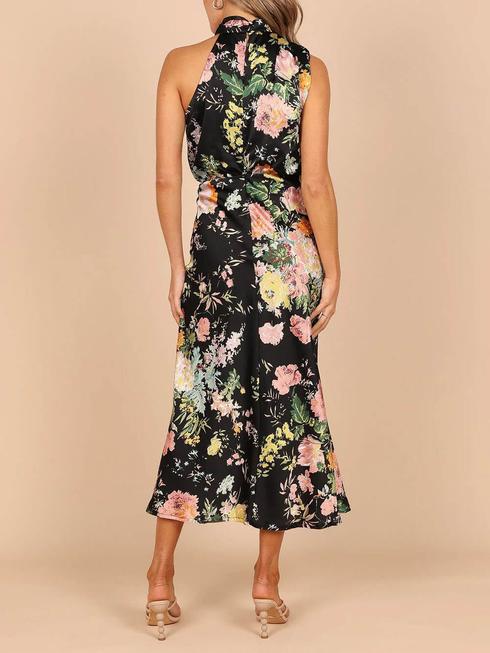 Natalia | Halter Neck Floral Elastic Waist Maxi Dress