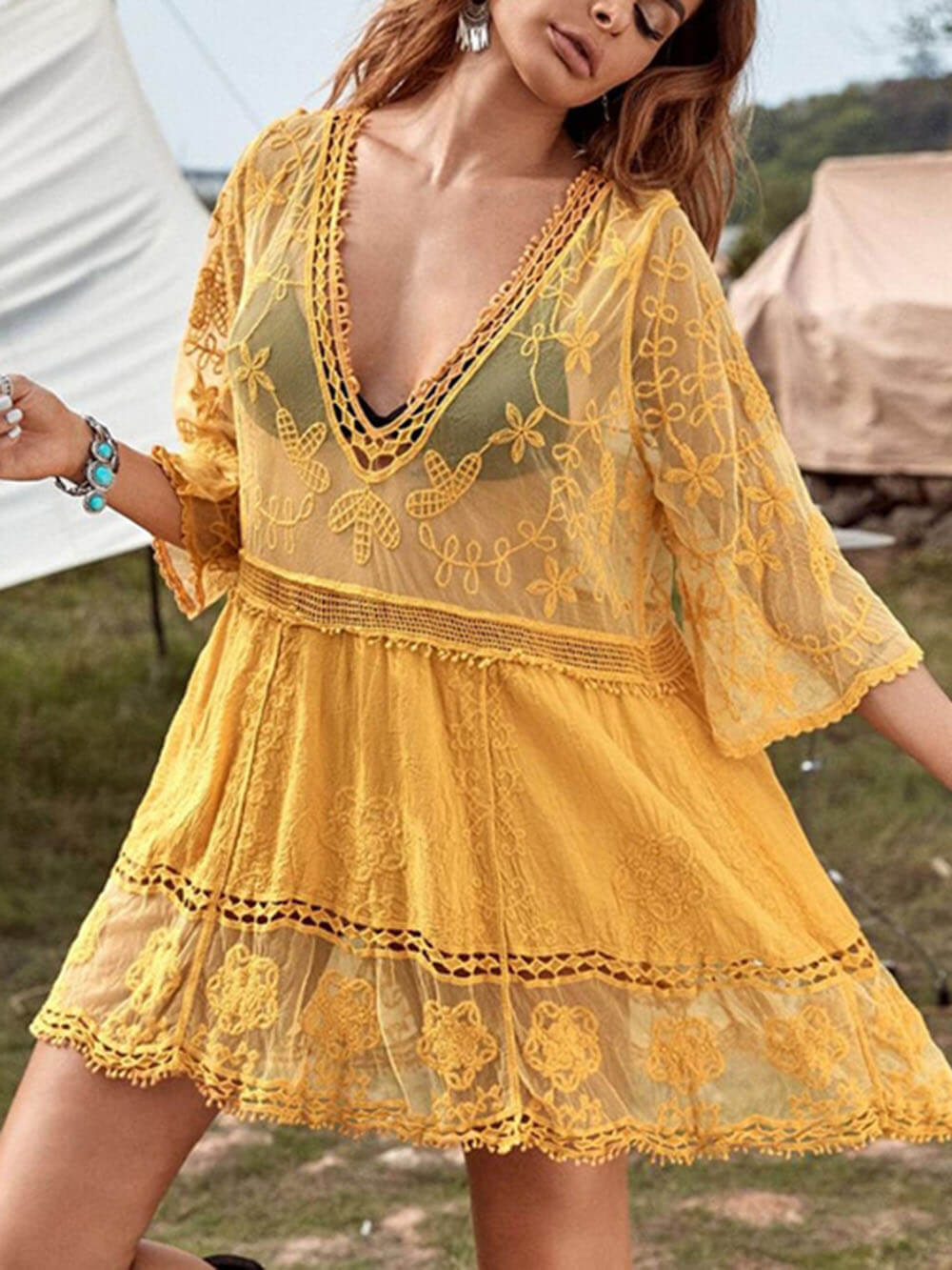 Thea | Loose Lace Beach Vacation Bikini Cover-Up Dress