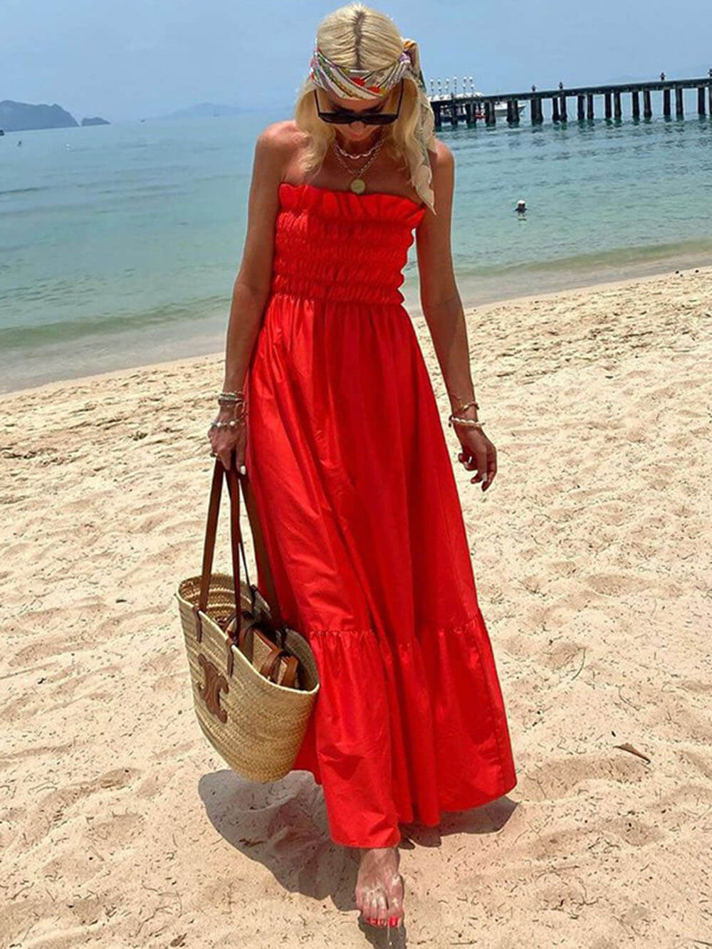 Charlee | Off Shoulder Smocked Bust Vacation Maxi Dress