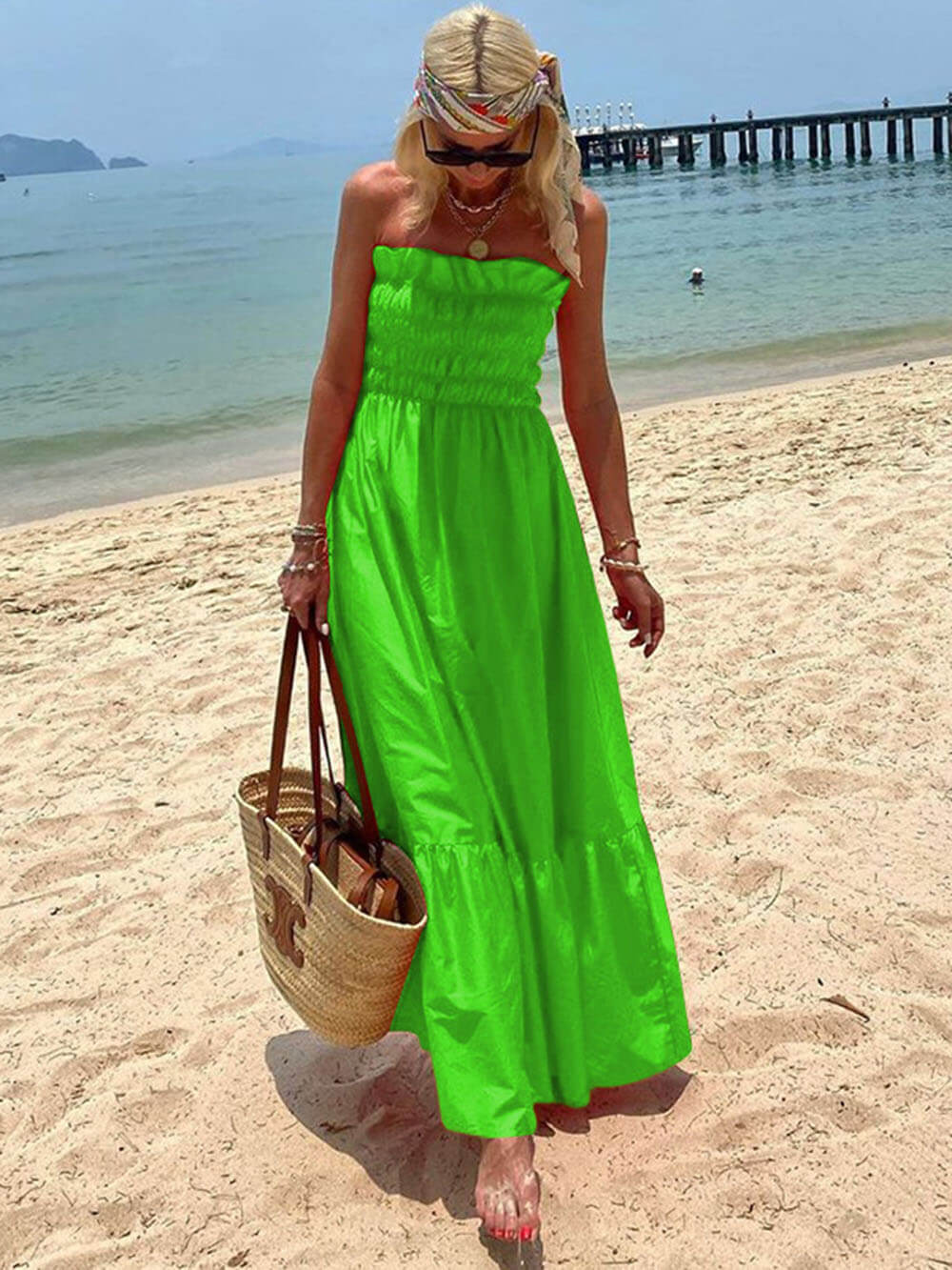 Charlee | Off Shoulder Smocked Bust Vacation Maxi Dress