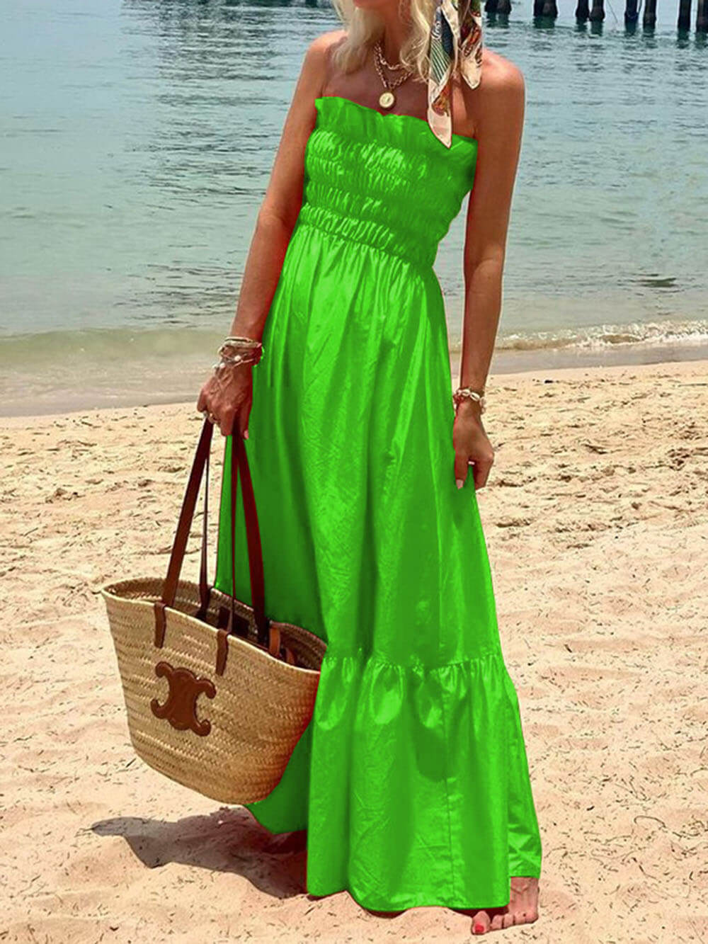 Charlee | Off Shoulder Smocked Bust Vacation Maxi Dress