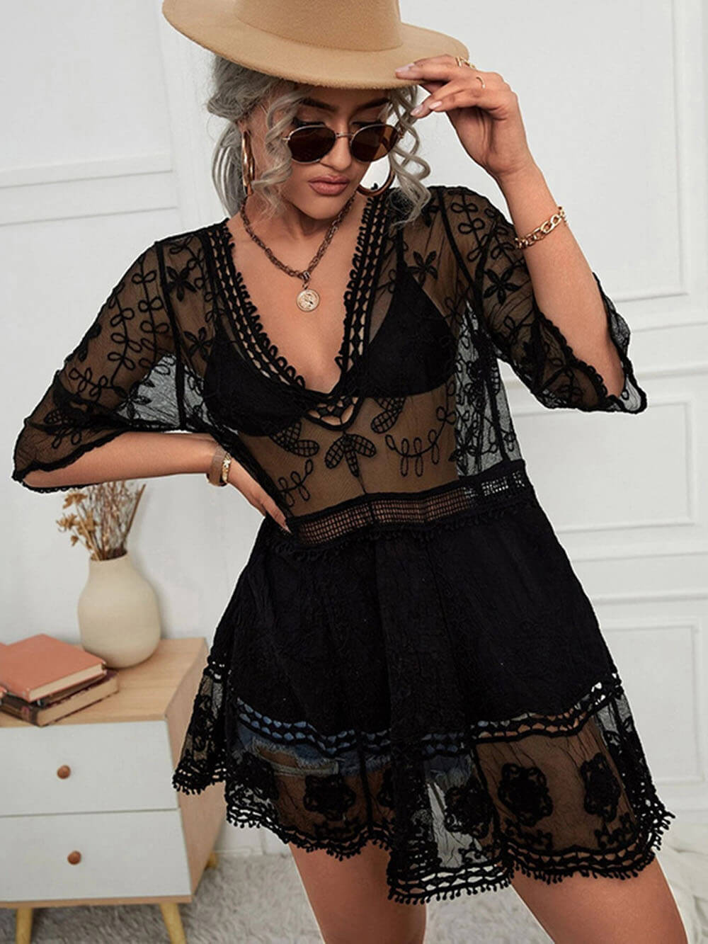 Thea | Loose Lace Beach Vacation Bikini Cover-Up Dress
