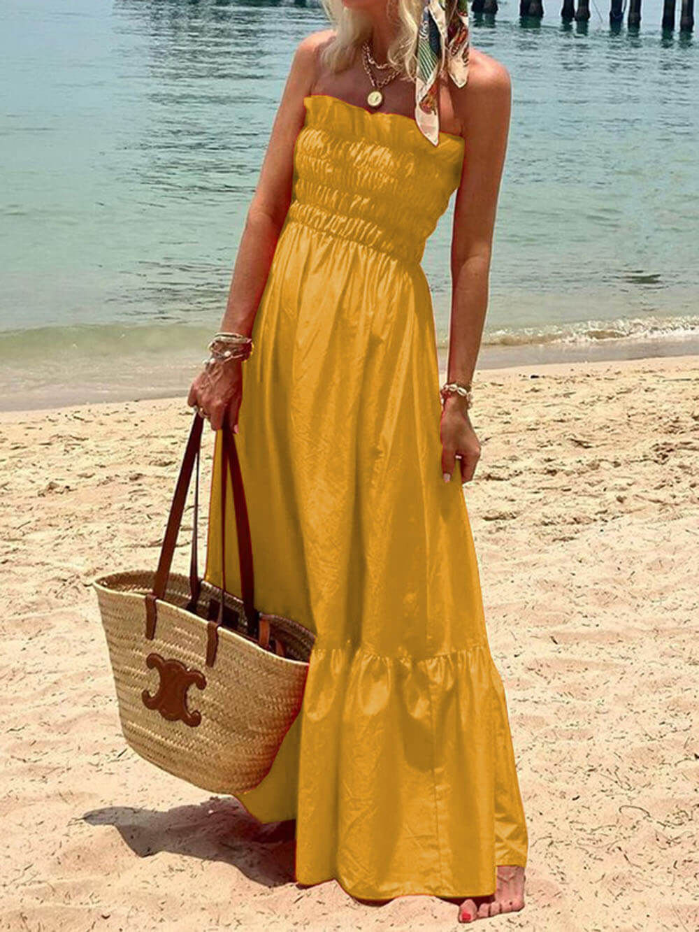 Charlee | Off Shoulder Smocked Bust Vacation Maxi Dress