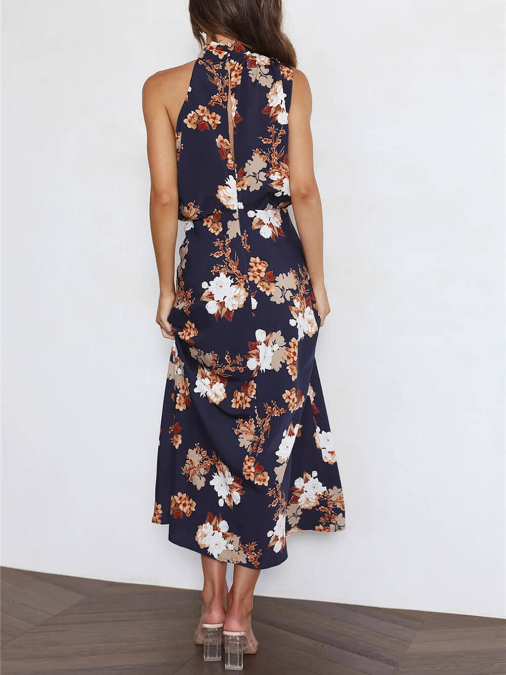 Natalia | Halter Neck Floral Elastic Waist Maxi Dress