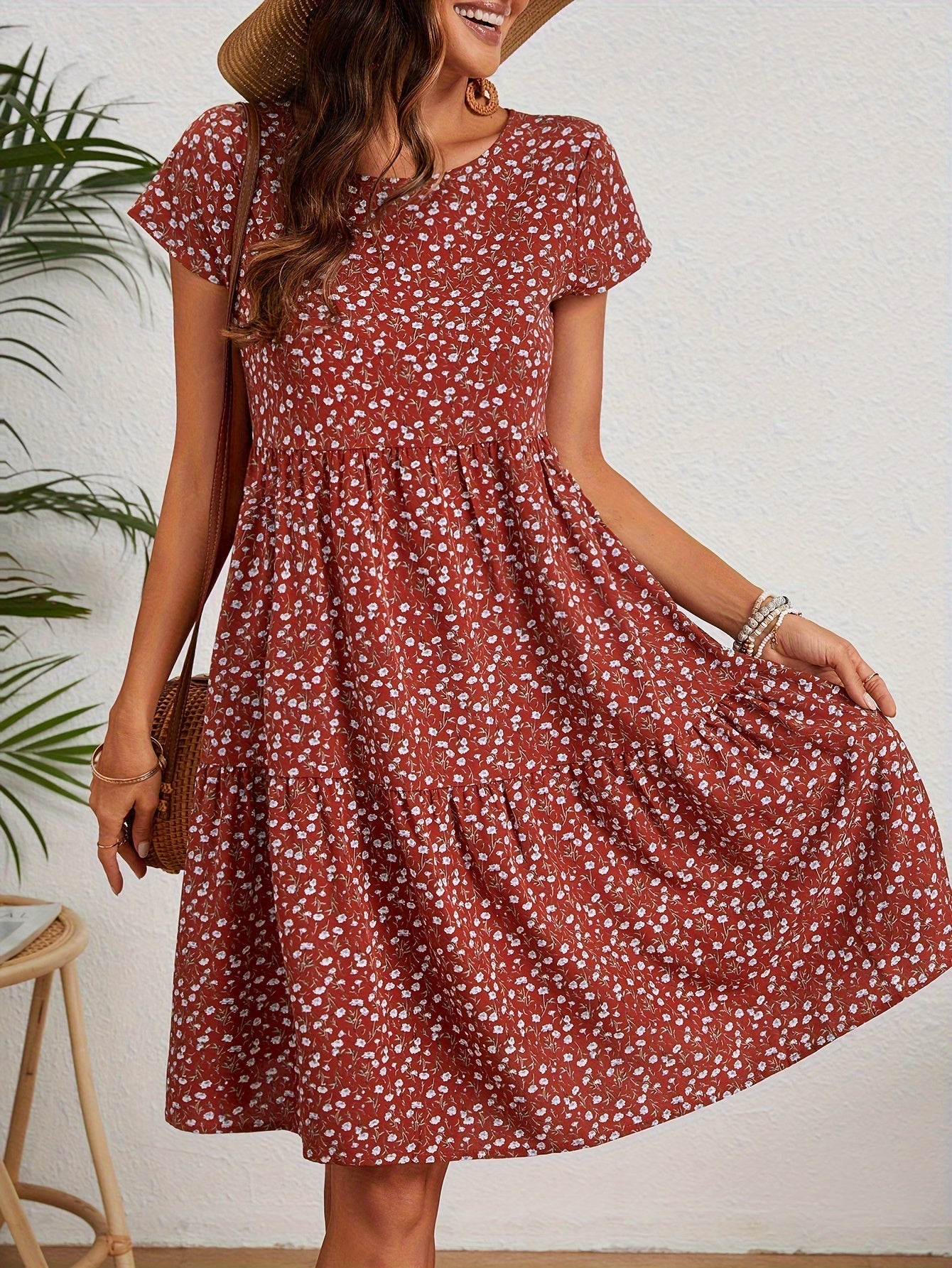 Callista - Floral Crew Neck Dress
