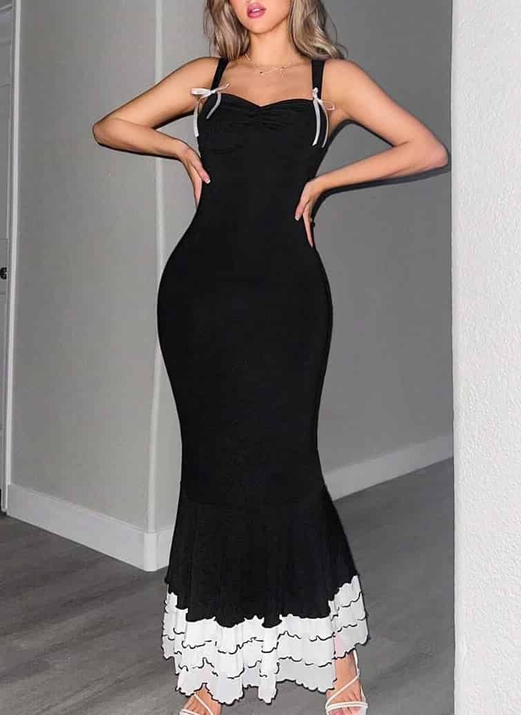 Esmeralda | The Black Sweetheart Neck Bodycon Slip Maxi Dress