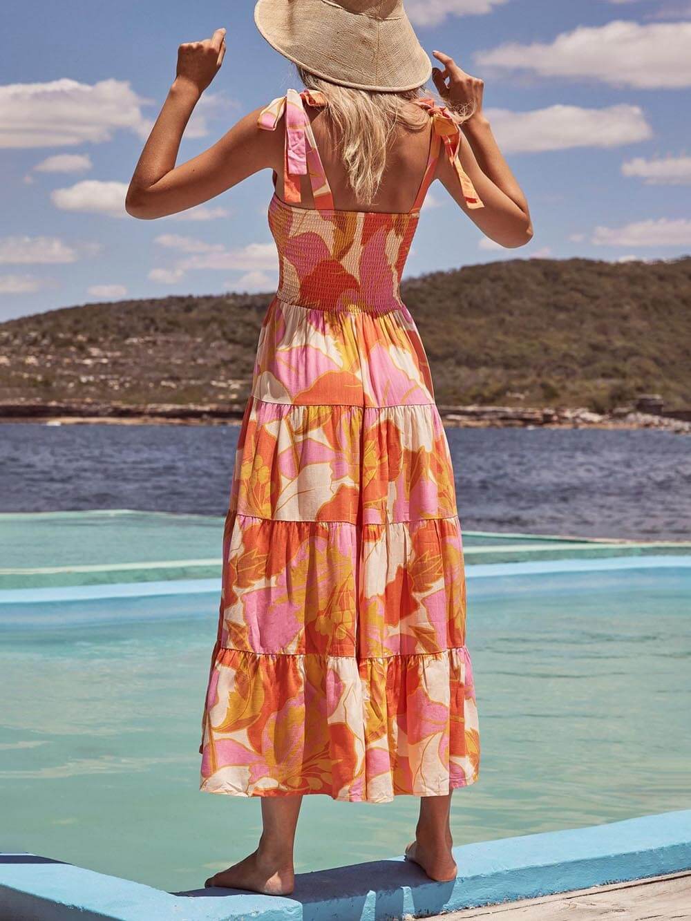 Hallie | Sleeveless Sea Charm Pleated Stretch Chest Print Cami Dress