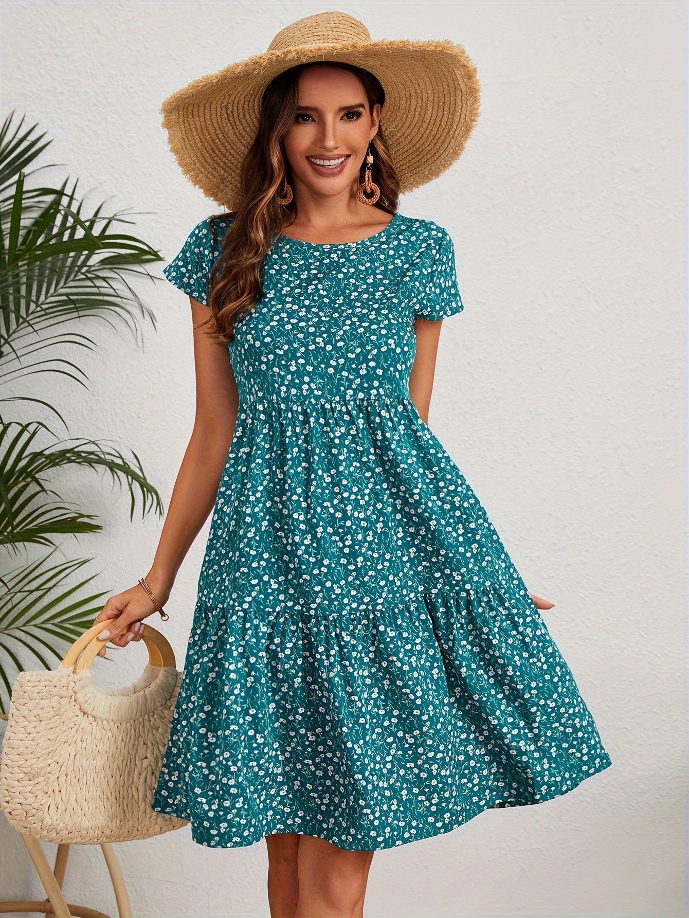 Callista - Floral Crew Neck Dress