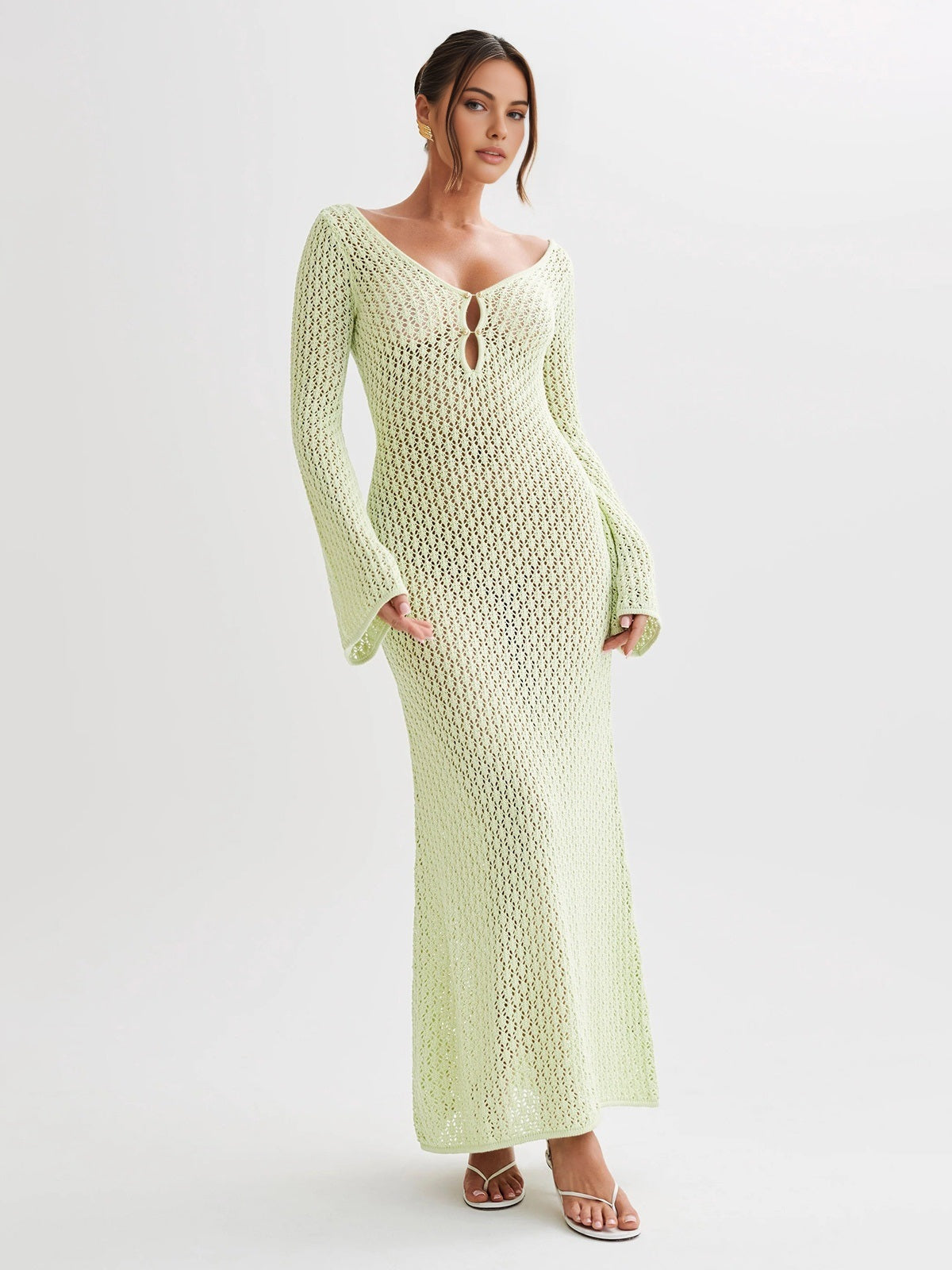 Catherine | Cover Up Long Sleeve Open Back Long Dress