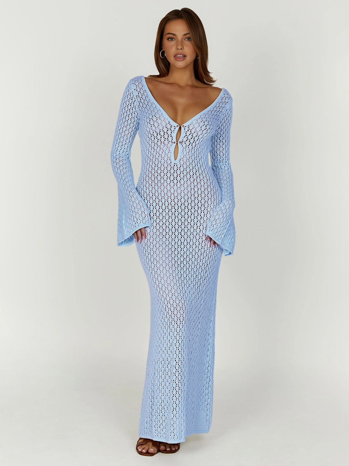 Catherine | Cover Up Long Sleeve Open Back Long Dress