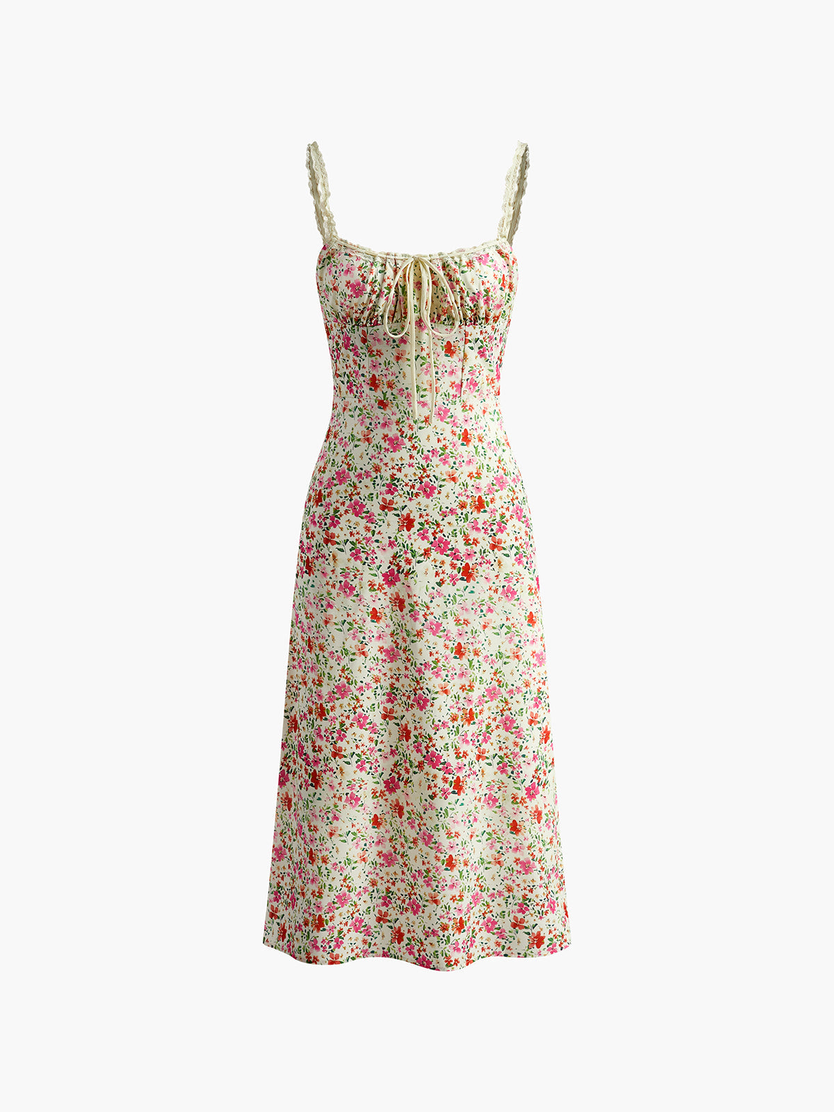 Francesca | Floral Print Trim Cami Midi Dress