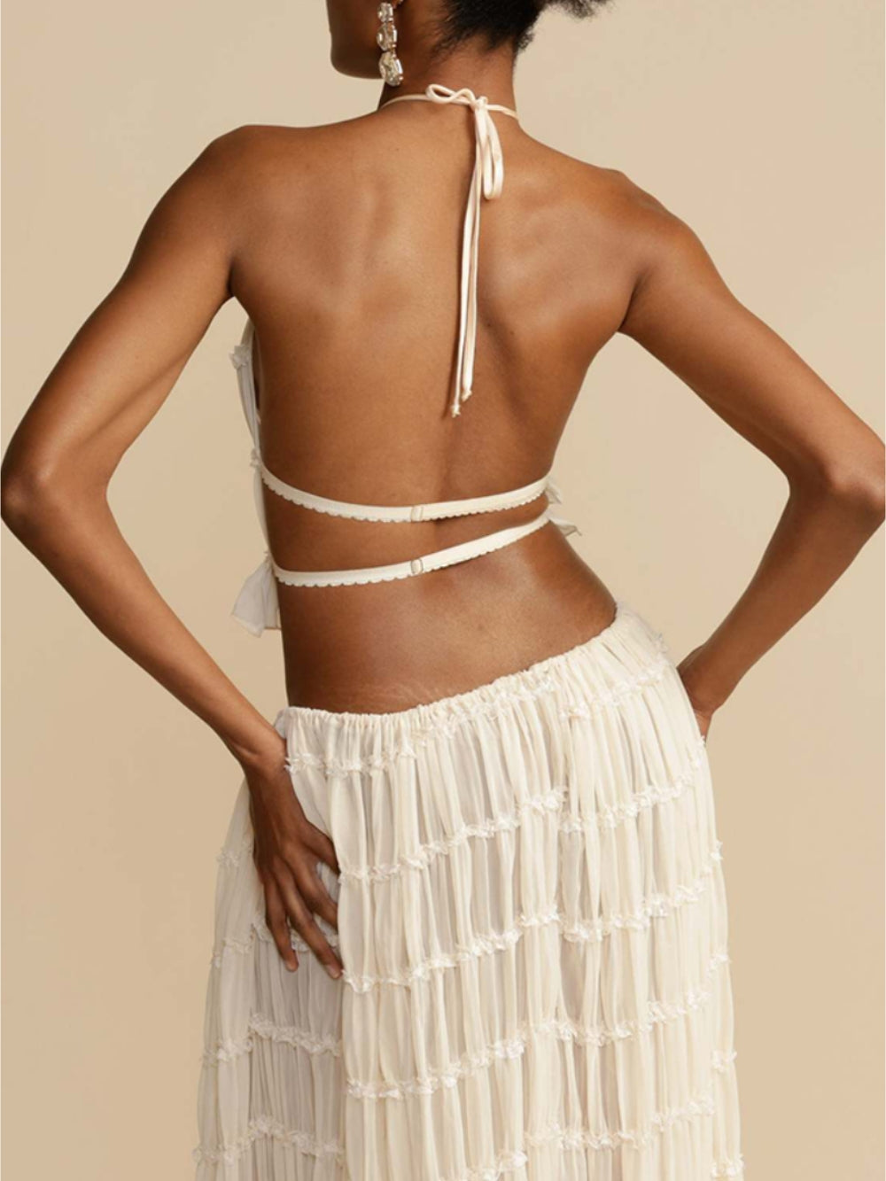 Sydney | Pleated Drawstring Charm Waist Tiered Maxi Skirt