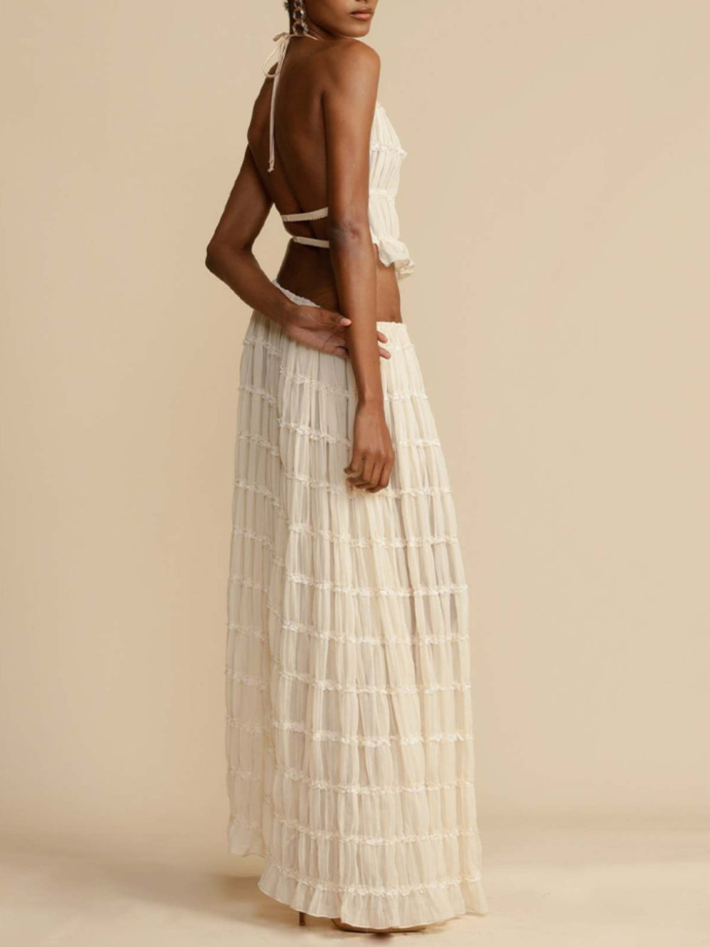 Sydney | Pleated Drawstring Charm Waist Tiered Maxi Skirt