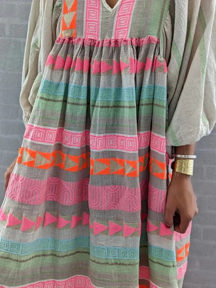 Cassandra | Bohemian Printed V-Neck Dress