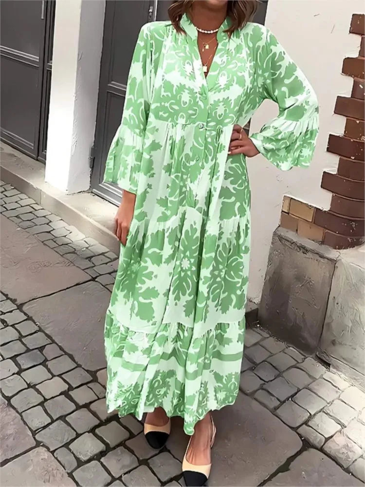 Lila | V-Neck Flare Sleeve Boho Maxi Dress