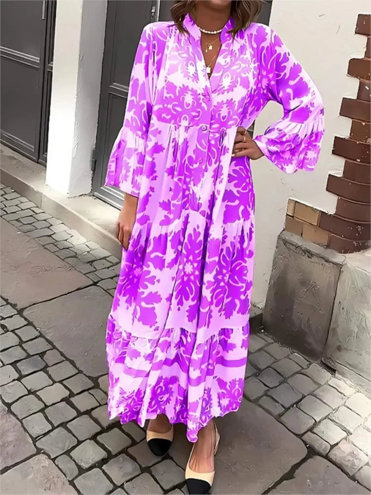 Lila | V-Neck Flare Sleeve Boho Maxi Dress