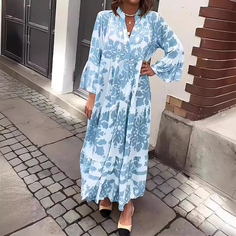 Lila | V-Neck Flare Sleeve Boho Maxi Dress