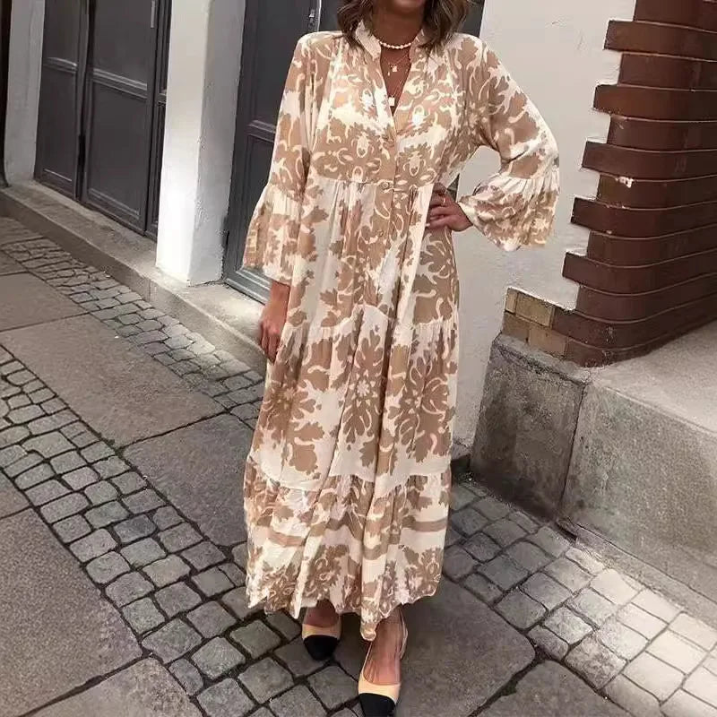 Lila | V-Neck Flare Sleeve Boho Maxi Dress