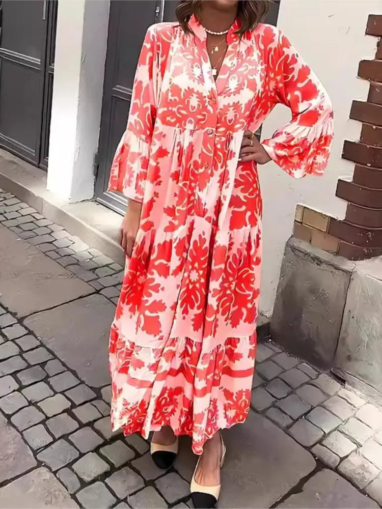 Lila | V-Neck Flare Sleeve Boho Maxi Dress