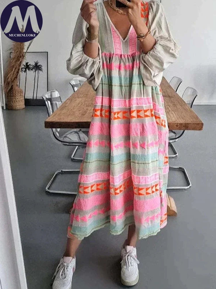 Cassandra | Bohemian Printed V-Neck Dress